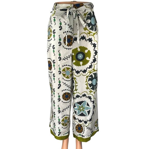 MNG Mango Multicolor Italian Floral High Rise Wide Leg Trousers Pants Size 10 - Picture 1 of 6